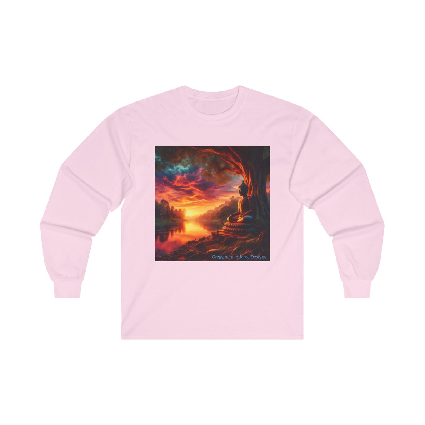 Sunset Serenity Unisex Ultra Cotton Long Sleeve Tee - Vibrant Art for Relaxation Buddha1 by Gregg Acini Adoree Designs