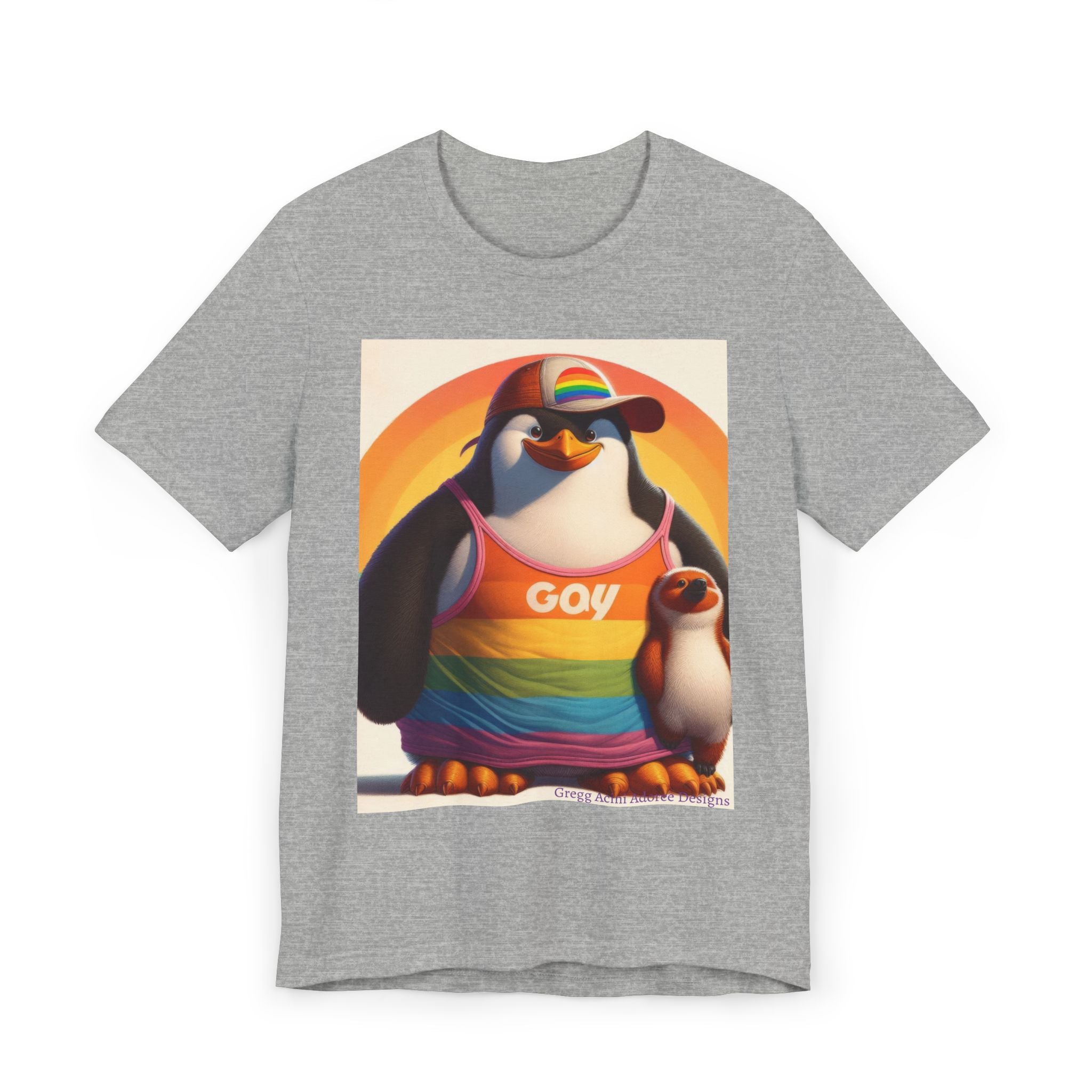 Proud Giant Penguin Unisex Jersey T-Shirt - Colorful Rainbow Graphic Tee