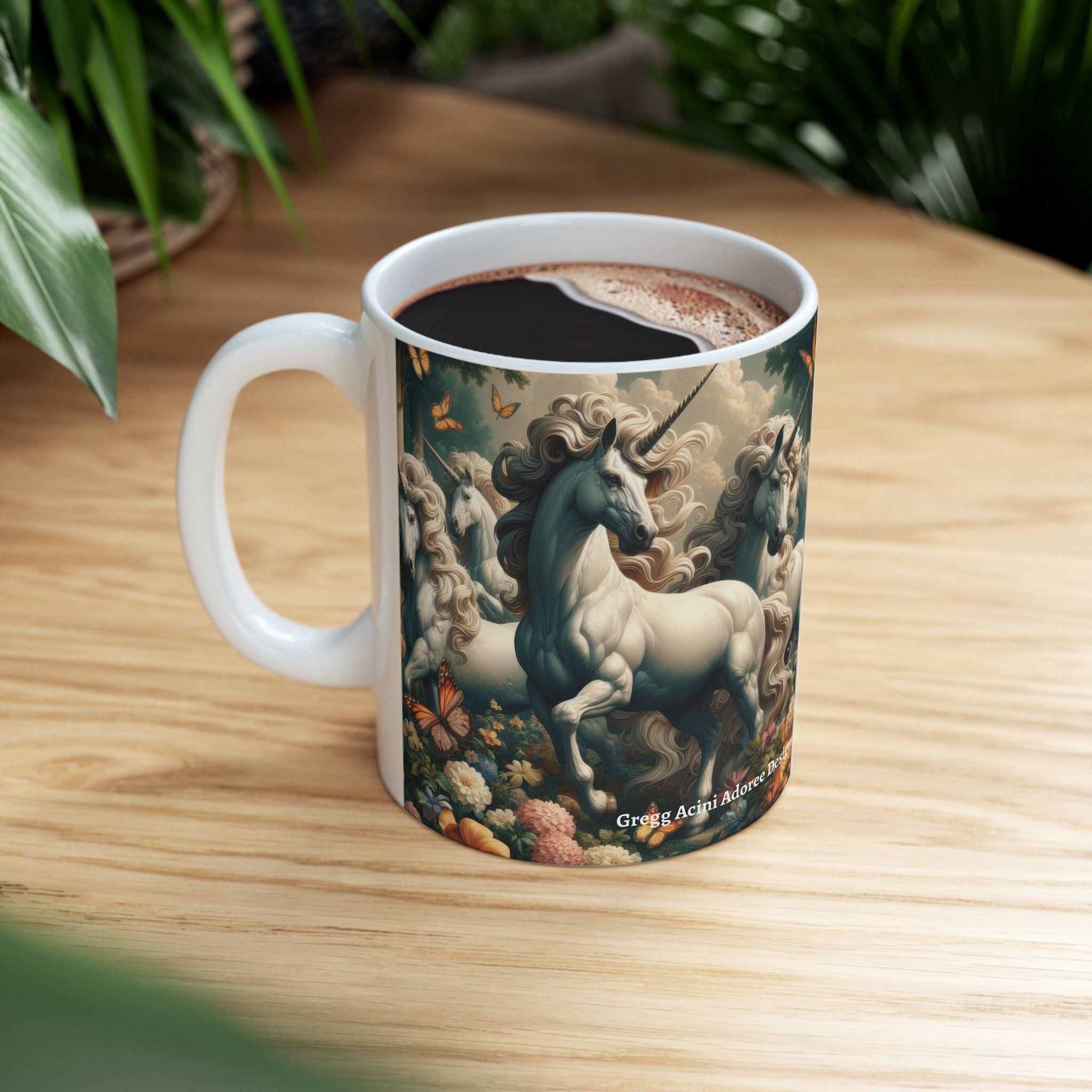 Unicorns and Butterflies Ceramic Mug by Gregg Acini Adoree Designs