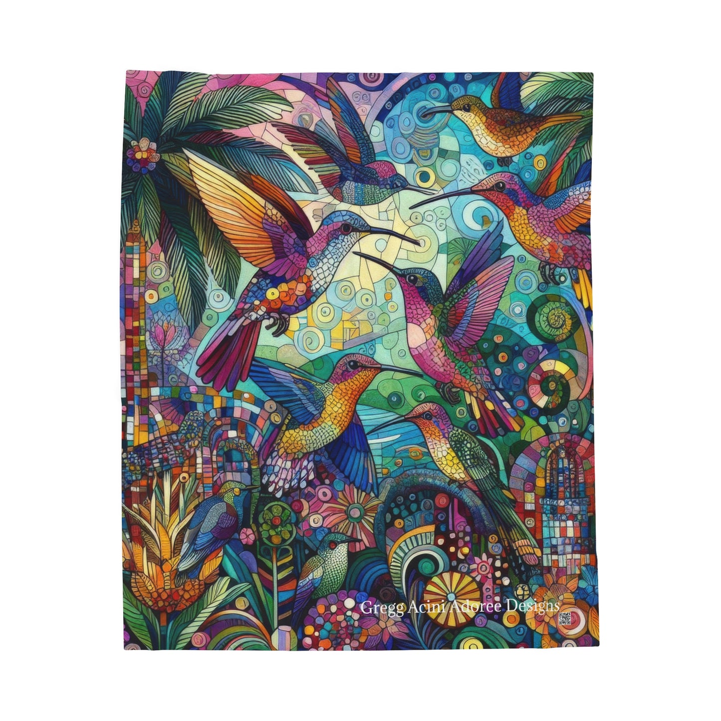 Hummingbird Kaleidoscope Plush Blanket by Gregg Acini Adoree Designs