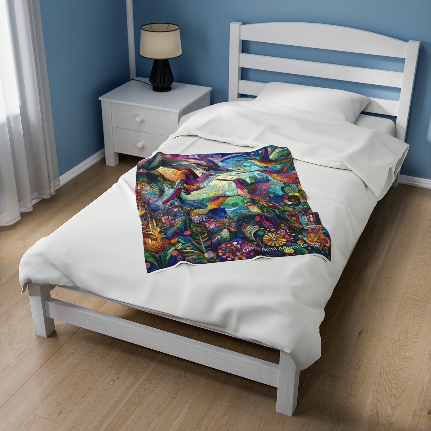 Hummingbird Kaleidoscope Plush Blanket by Gregg Acini Adoree Designs