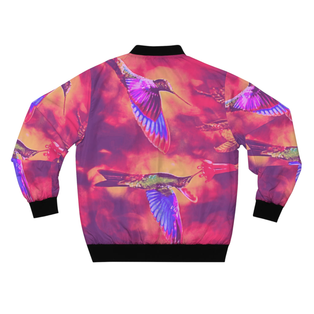 Vibrant Hummingbird Sunset Bomber Jacket