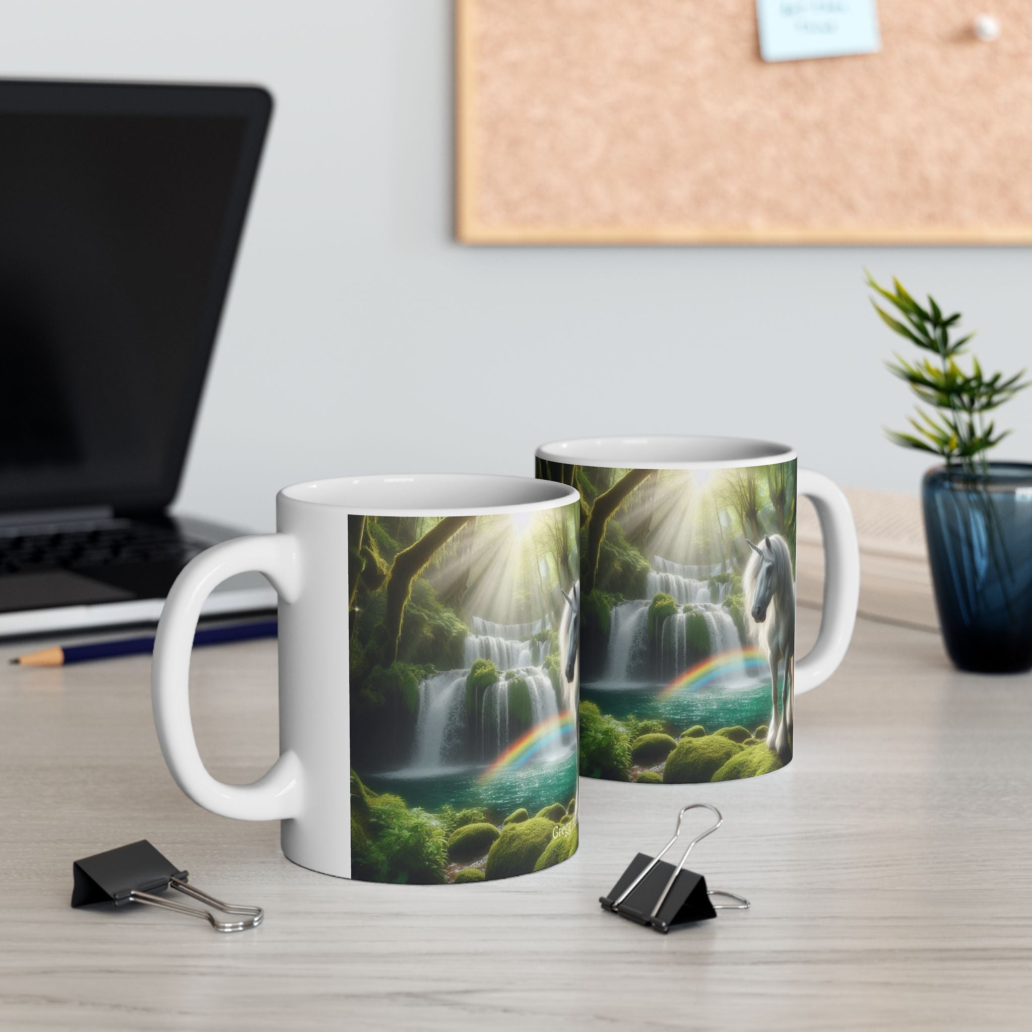 Unicorn by a Waterfall Ceramic Mug by Gregg Acini Adoree Designs