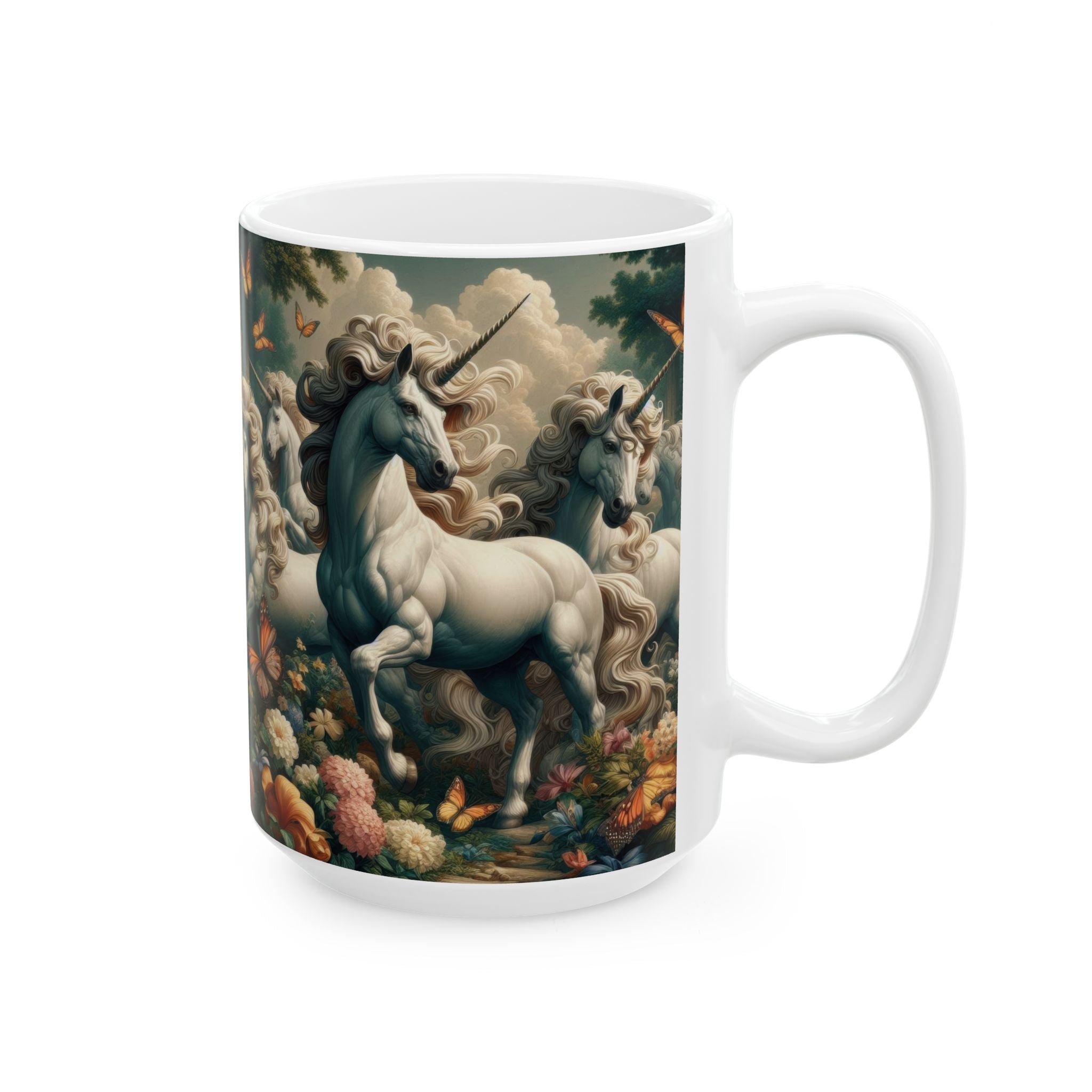 Unicorns and Butterflies Ceramic Mug by Gregg Acini Adoree Designs