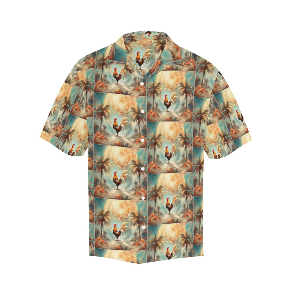 Rooster and Palms Hawaiian Shirt without pocket