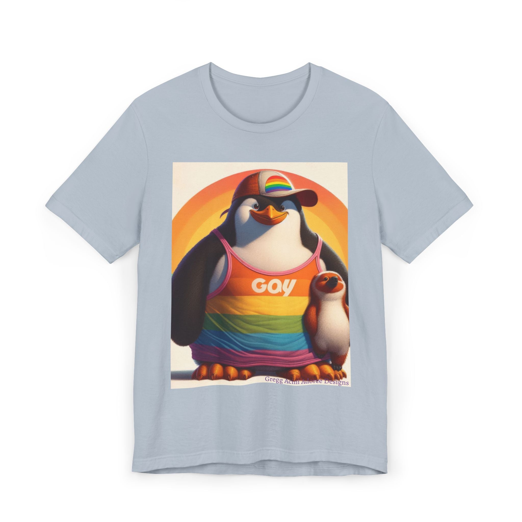 Proud Giant Penguin Unisex Jersey T-Shirt - Colorful Rainbow Graphic Tee