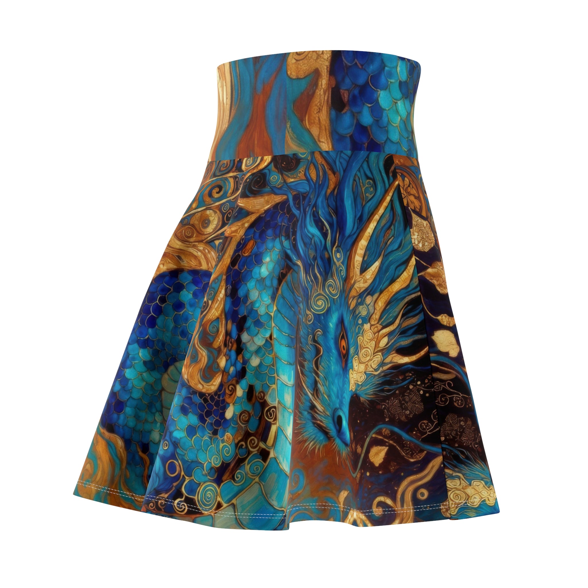 Blue Gold Dragon Skater Skirt | Fantasy Wearable Art