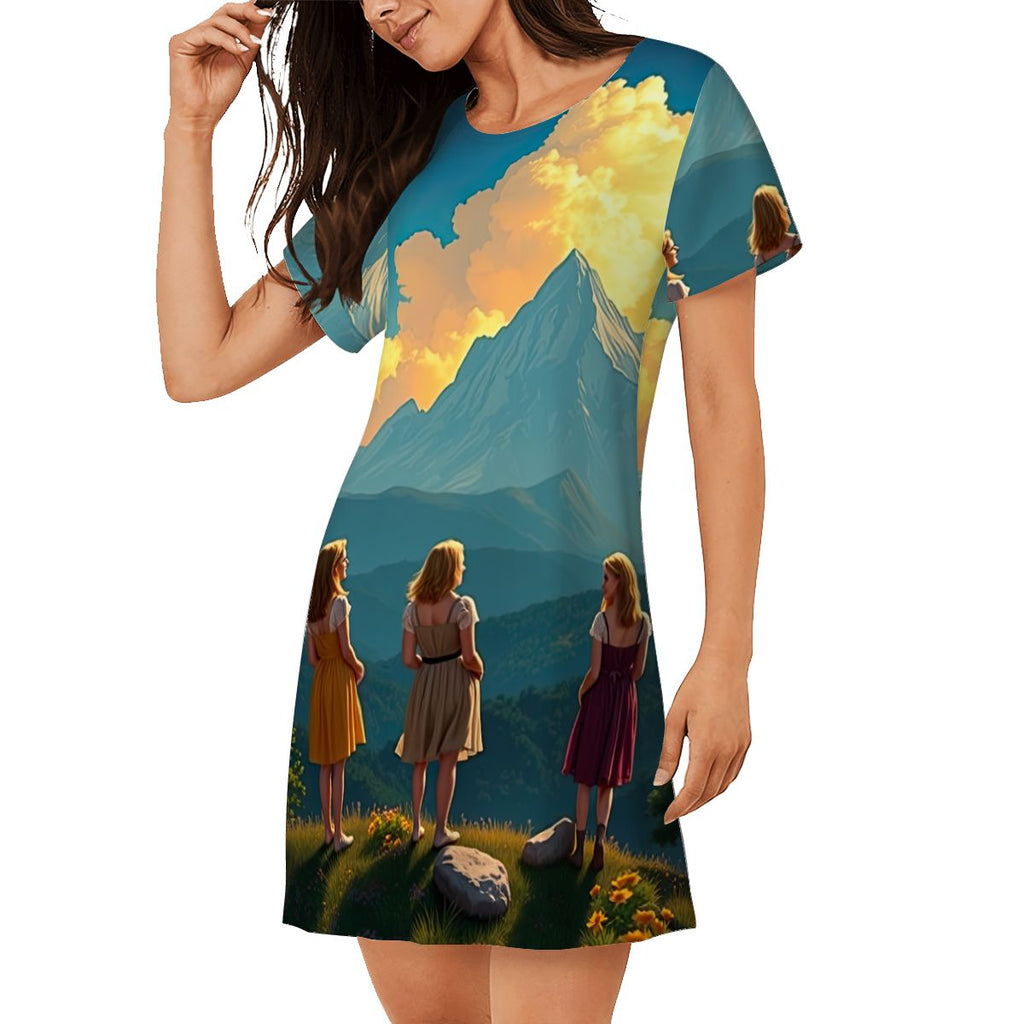 Loose Short-Sleeve Nightgown (Multiple Designs Set 1 - First image shows selected design)