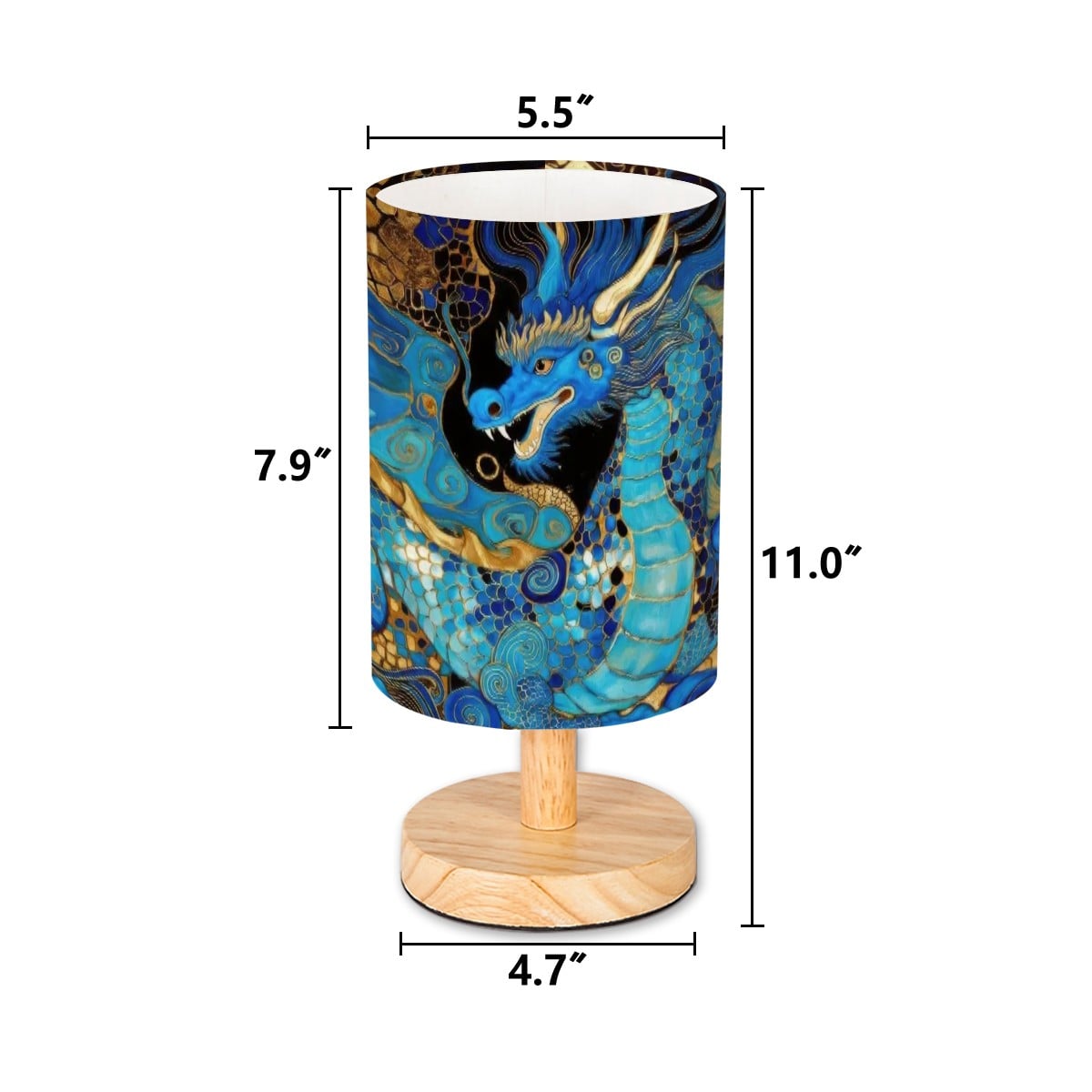 Teal Dragon Cylindrical Table Lamp