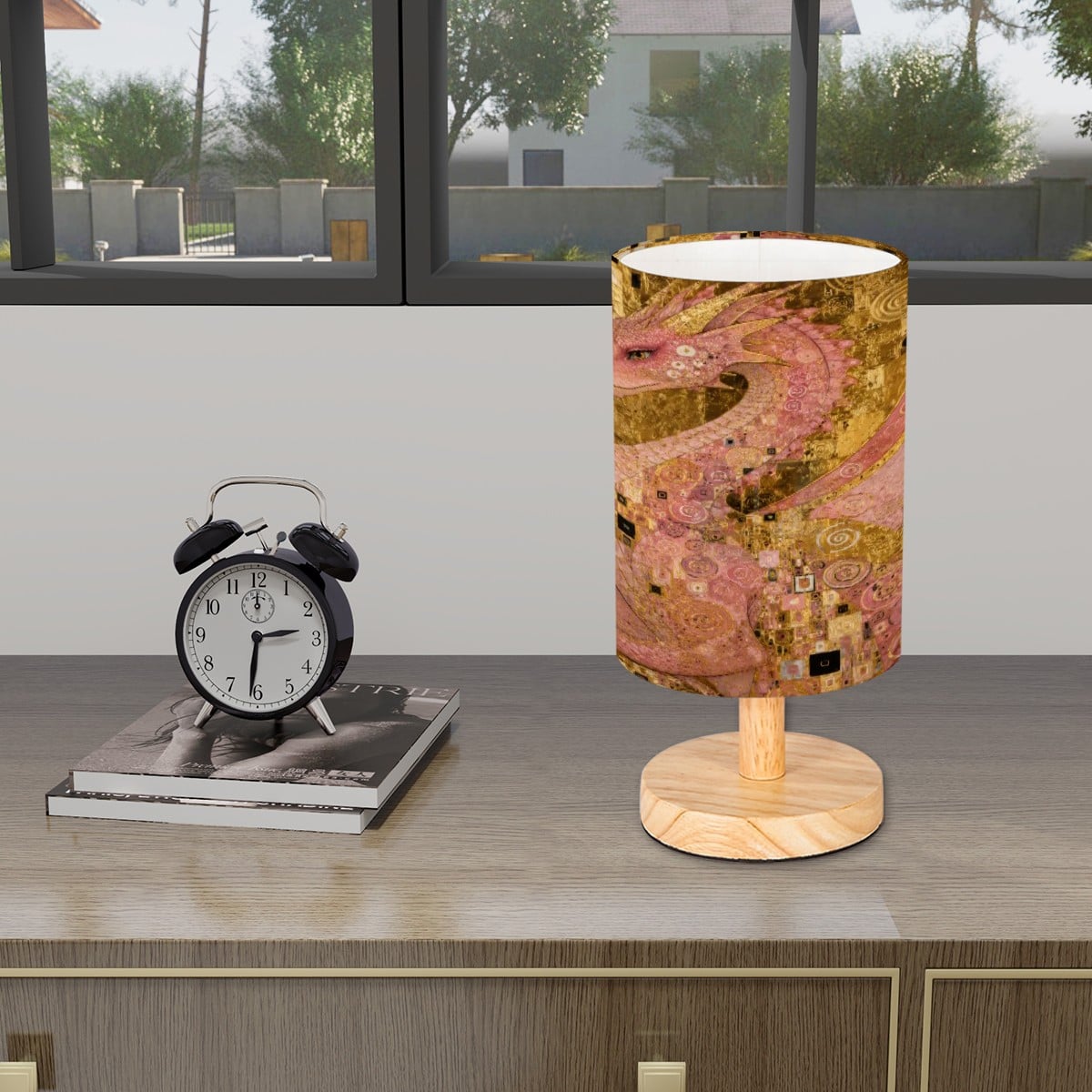Pink Dragon Cylindrical Table Lamp
