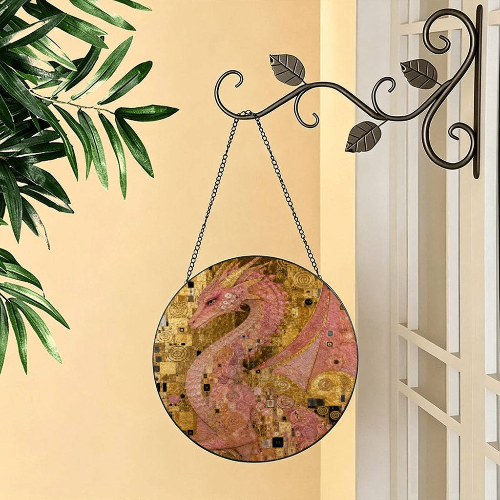 Pink Dragon Stained Glass Effect Suncatcher Window Hanging (Made in USA)