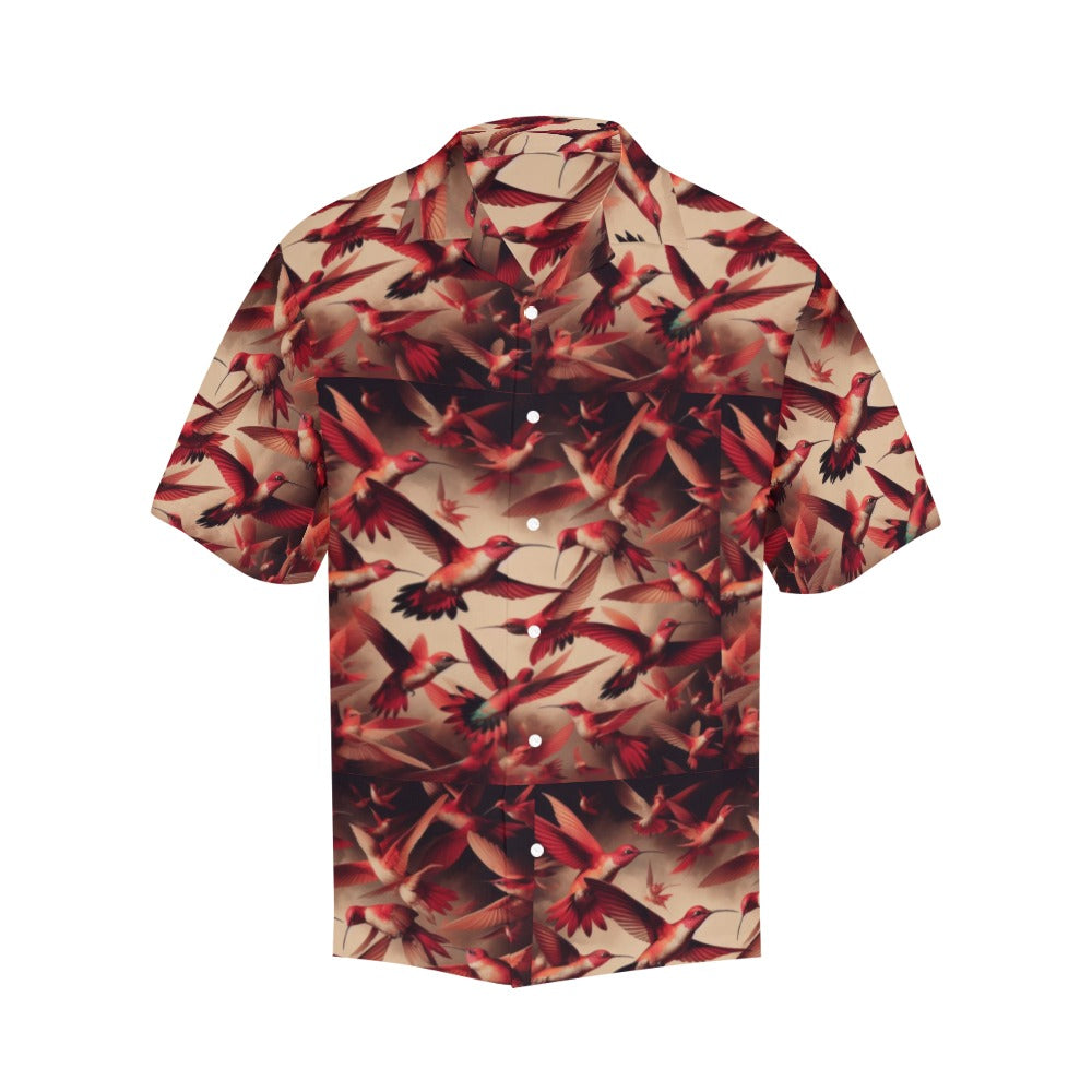 Red Hummingbirds Pattern Hawaiian Shirt without pocket