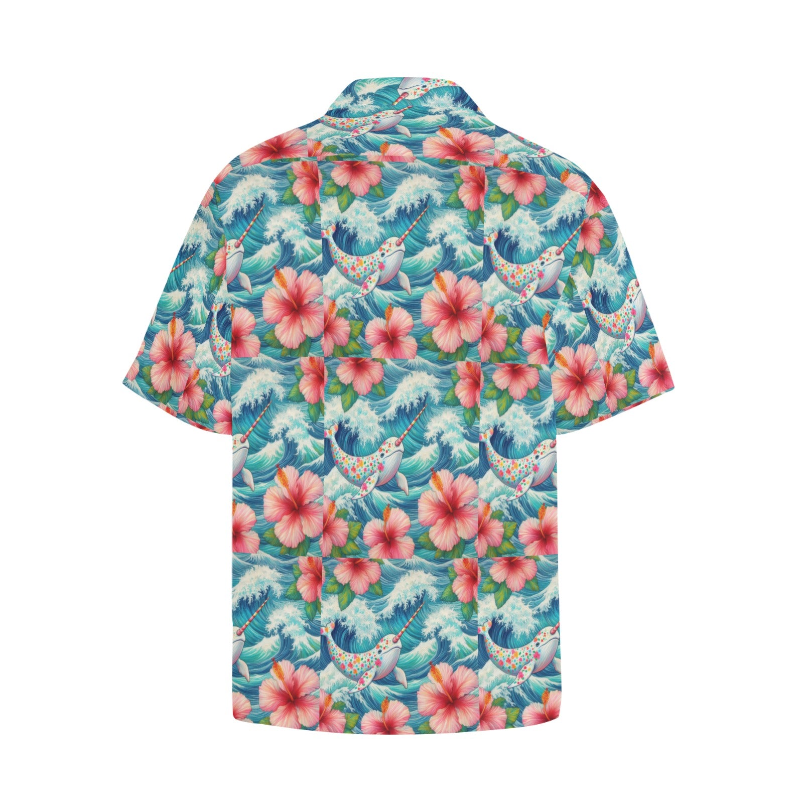 Proud Narwhal Patterned Hawaiian Shirt with Chest Pocket