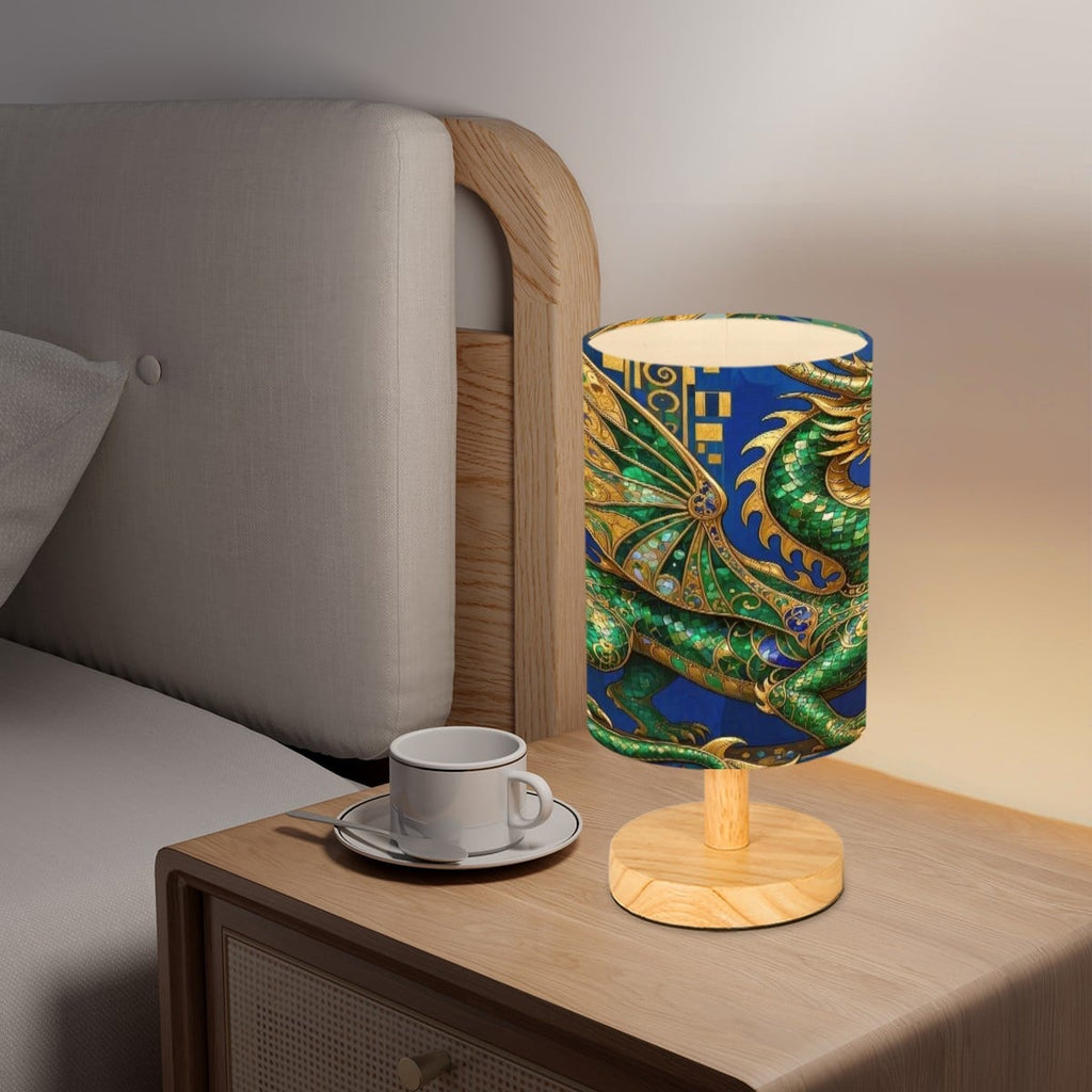 Emerald Dragon Cylindrical Table Lamp