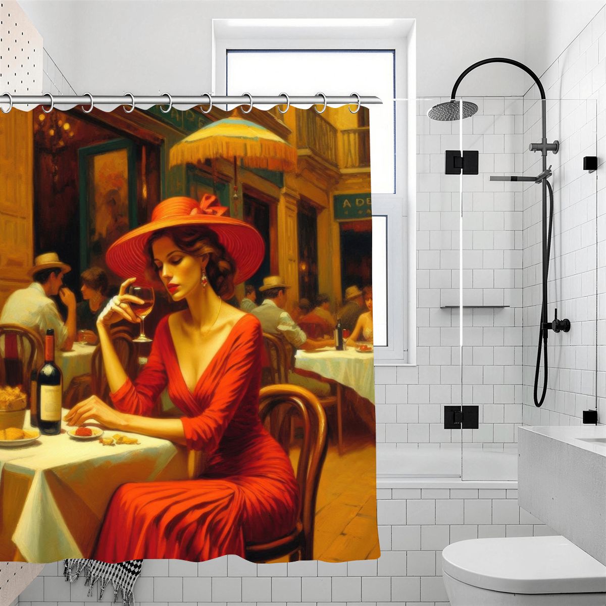 Alma Shower Curtain | Mediterranean Café Art