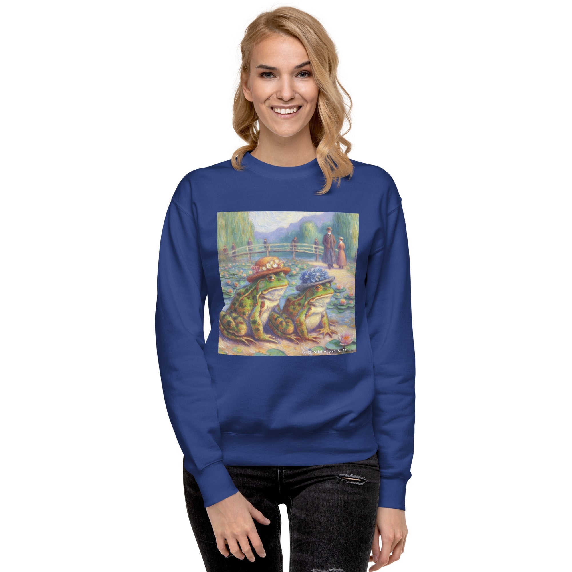 2 Lady Frogs Unisex Premium Sweatshirt - Gregg Acini Adoree Designs - Sweatshirt
