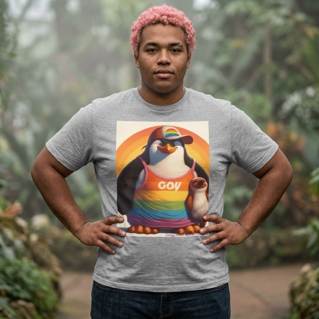 Proud Giant Penguin Unisex Jersey T-Shirt - Colorful Rainbow Graphic Tee