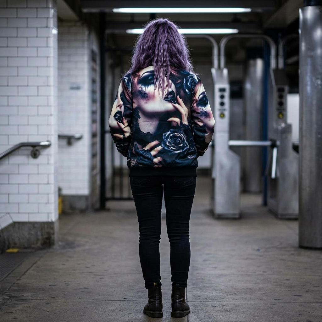 Black Roses Bomber Jacket — Dark Glam Portrait AOP
