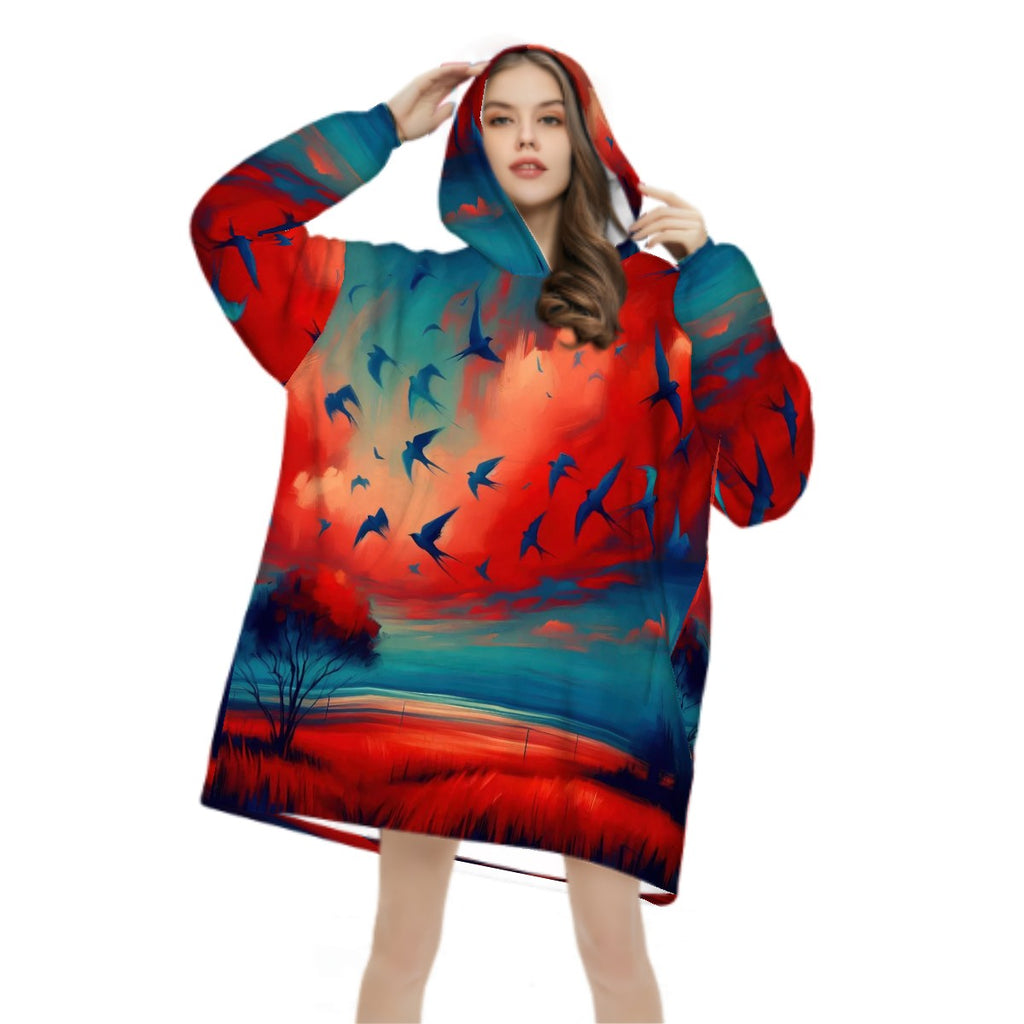 Scarlet and Turquoise Sunset Adult Blanket Hoodie