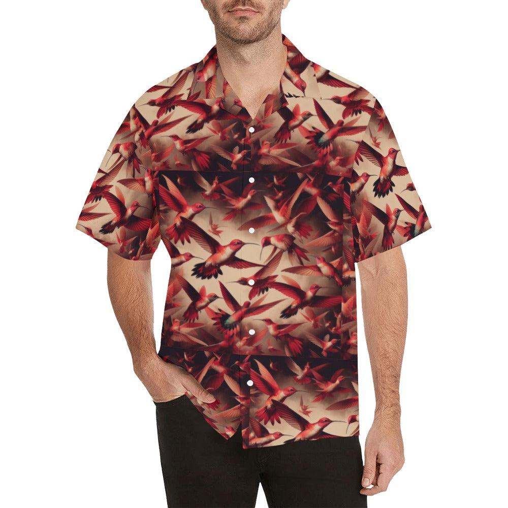 Red Hummingbirds Pattern Hawaiian Shirt without pocket