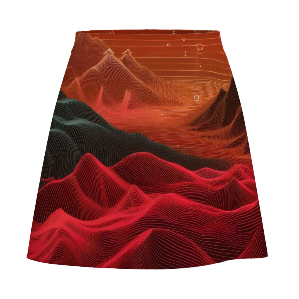 Crimson Waves Mini Skirt | Line Abstract Wearable Art