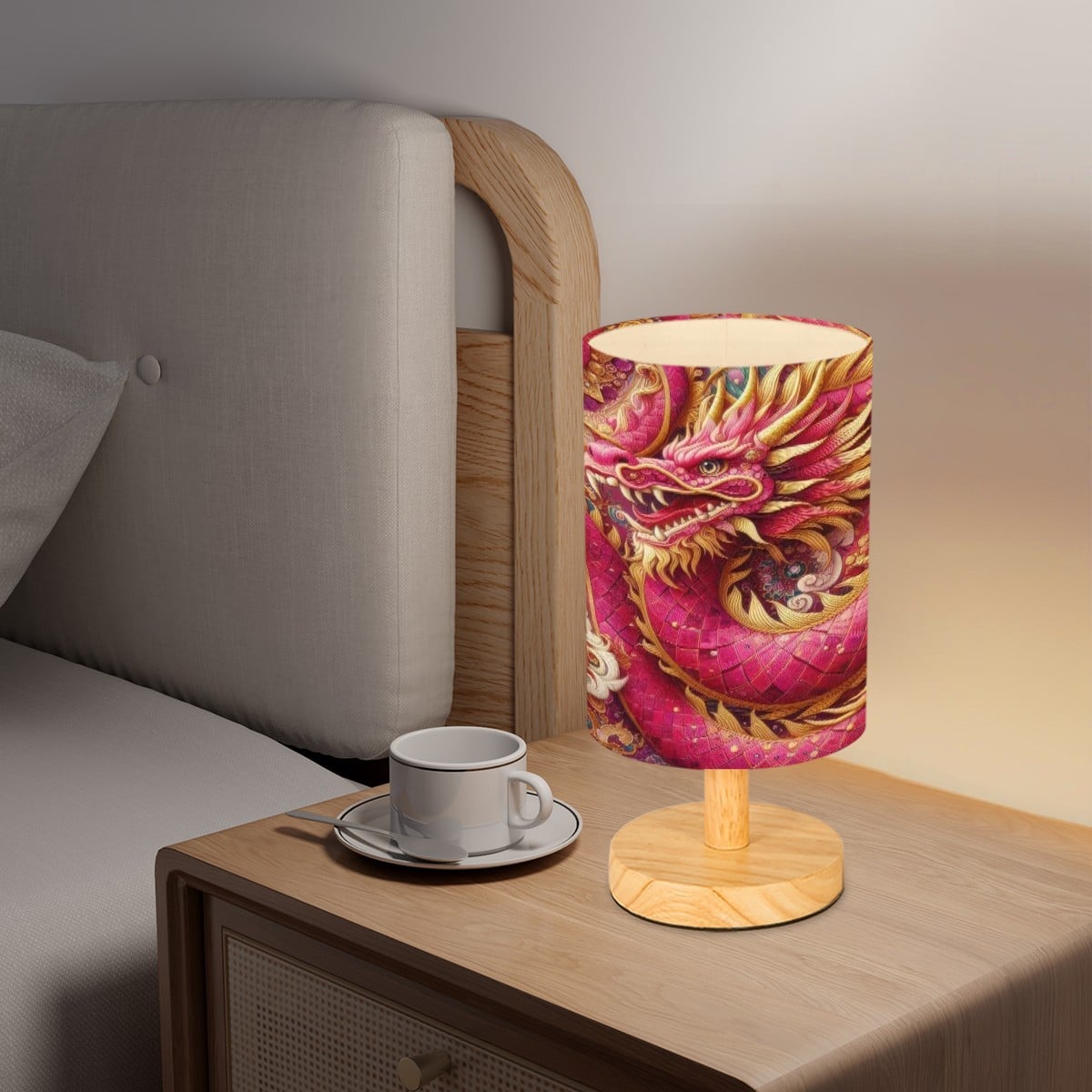 Crimson Dragon Cylindrical Table Lamp