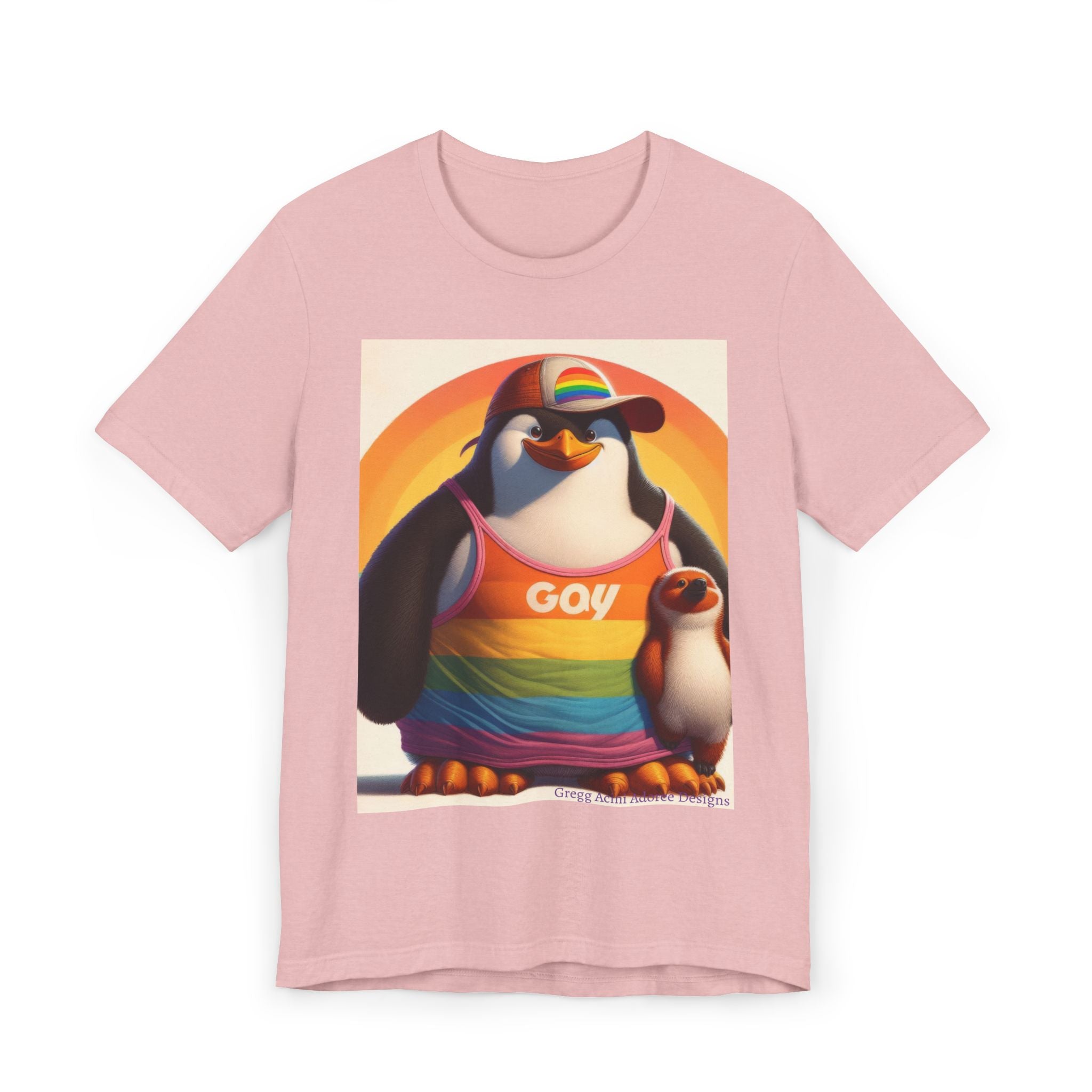 Proud Giant Penguin Unisex Jersey T-Shirt - Colorful Rainbow Graphic Tee