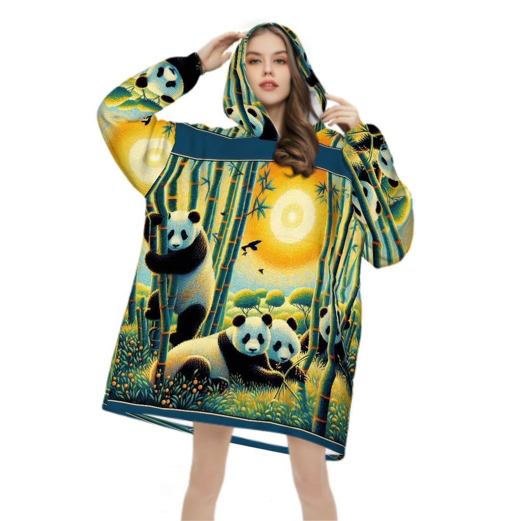 Panda Family Adult Blanket Hoodie