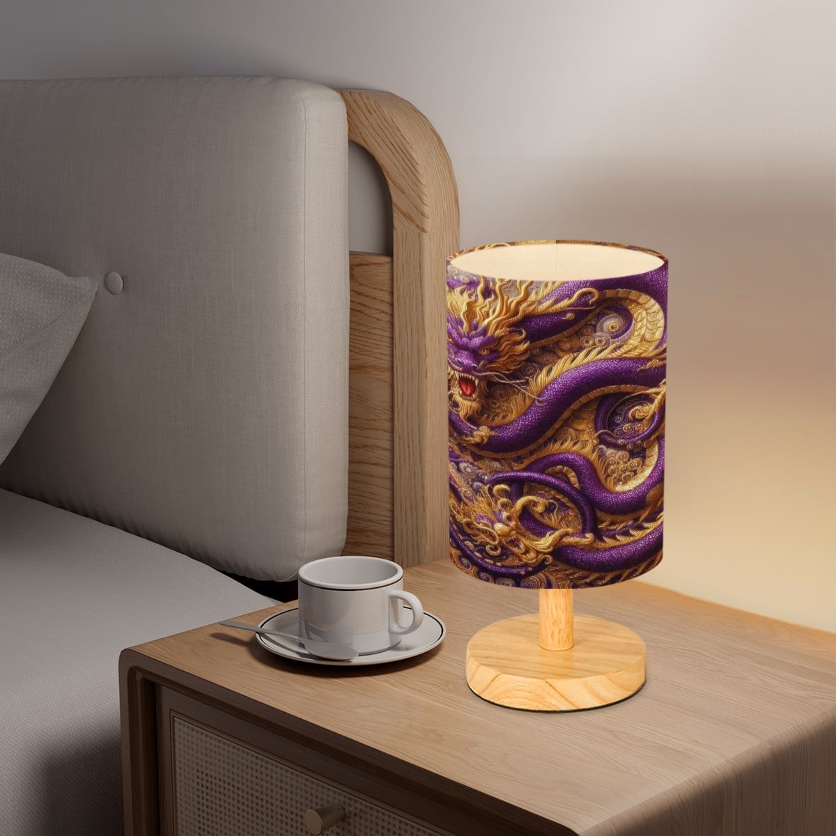 Purple Dragon Cylindrical Table Lamp