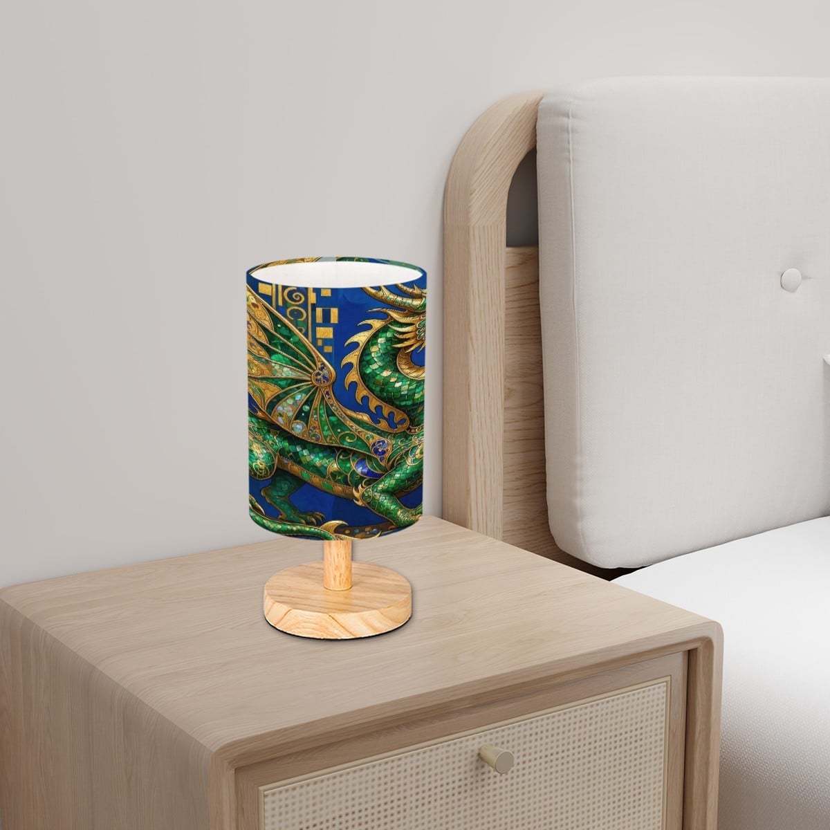 Emerald Dragon Cylindrical Table Lamp