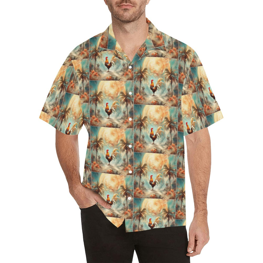 Rooster and Palms Hawaiian Shirt without pocket