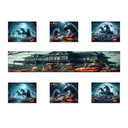 Halloween Unicorns Mixed Table Runner Placemat Set 7 Pieces