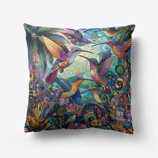 Hummingbird Kaleidoscope Home Goods Premium Hypoallergenic Throw Pillow