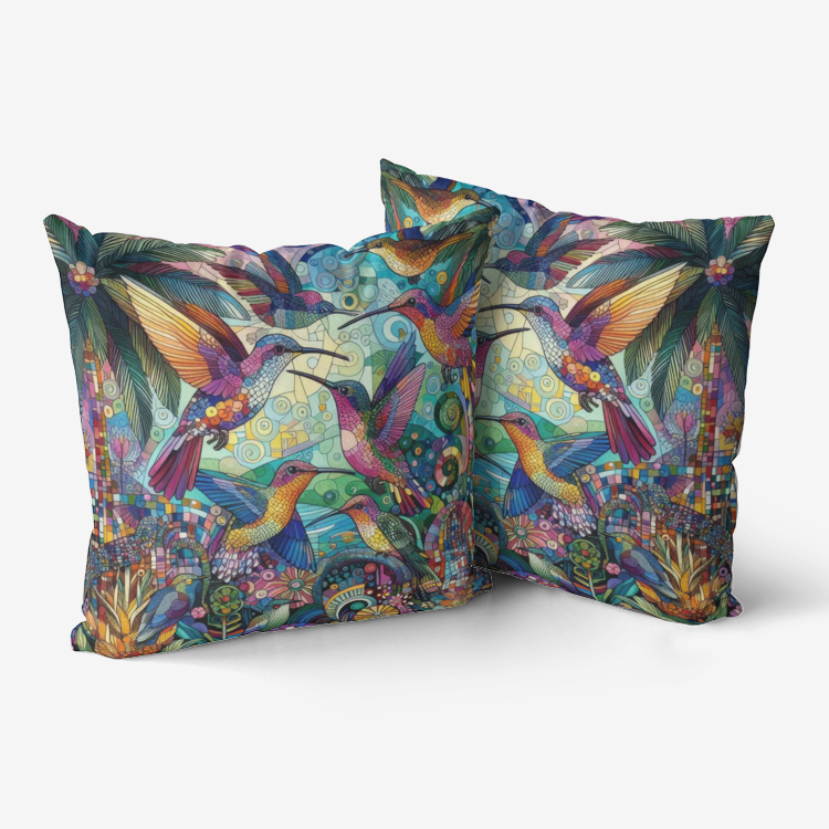 Hummingbird Kaleidoscope Home Goods Premium Hypoallergenic Throw Pillow