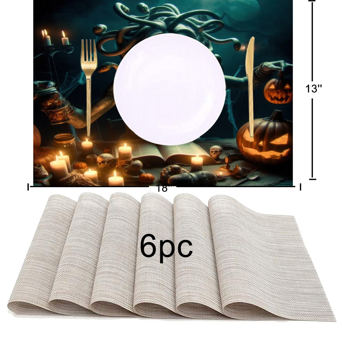 Halloween Medusa Table Runner Placemat Set 7 Pieces