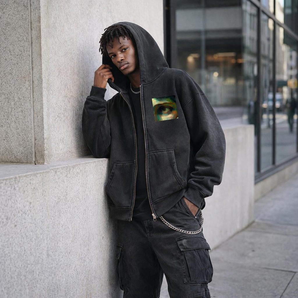 Pensive Medusa Fleece Lined Gradient Washed Zip Hoodie