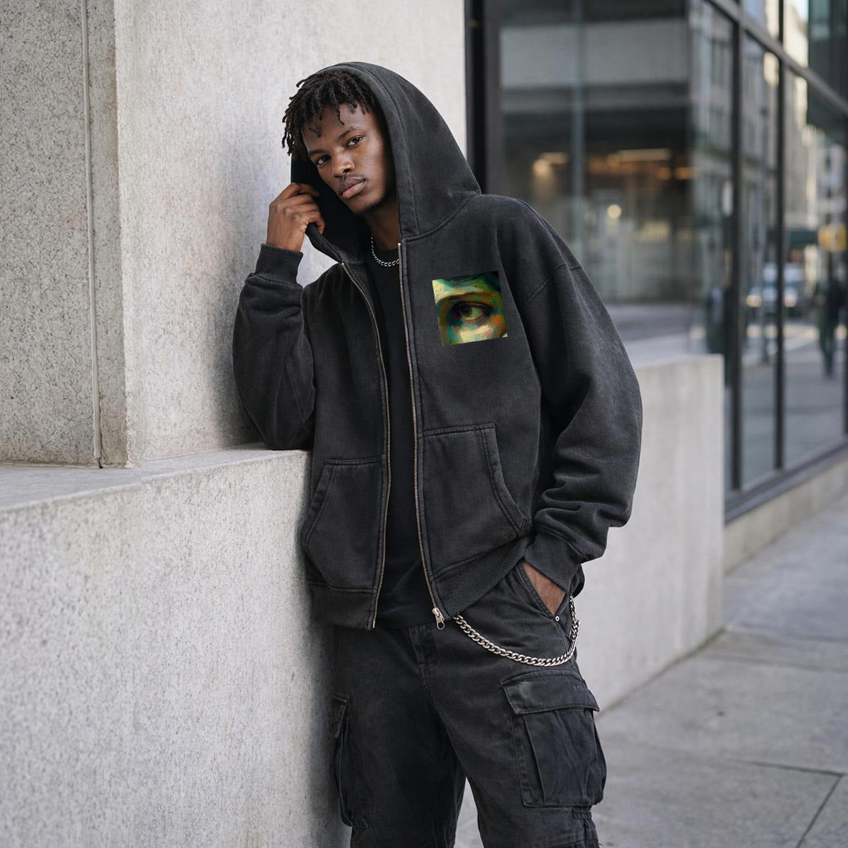 Pensive Medusa Fleece Lined Gradient Washed Zip Hoodie