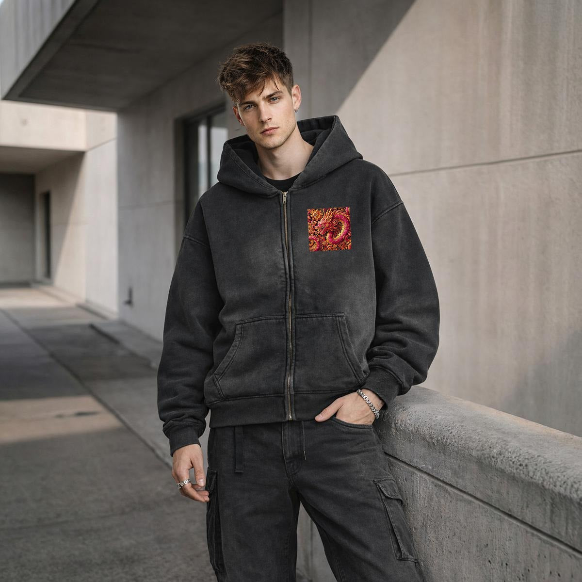Crimson Dragon Fleece Lined Zip Hoodie | Dragon Streetwear – Gregg