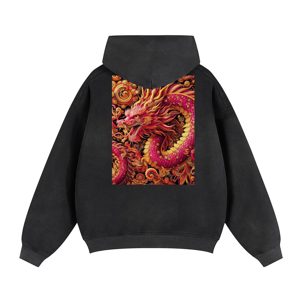 Bold Pink Dragon Fleece Lined Gradient Washed Zip Hoodie