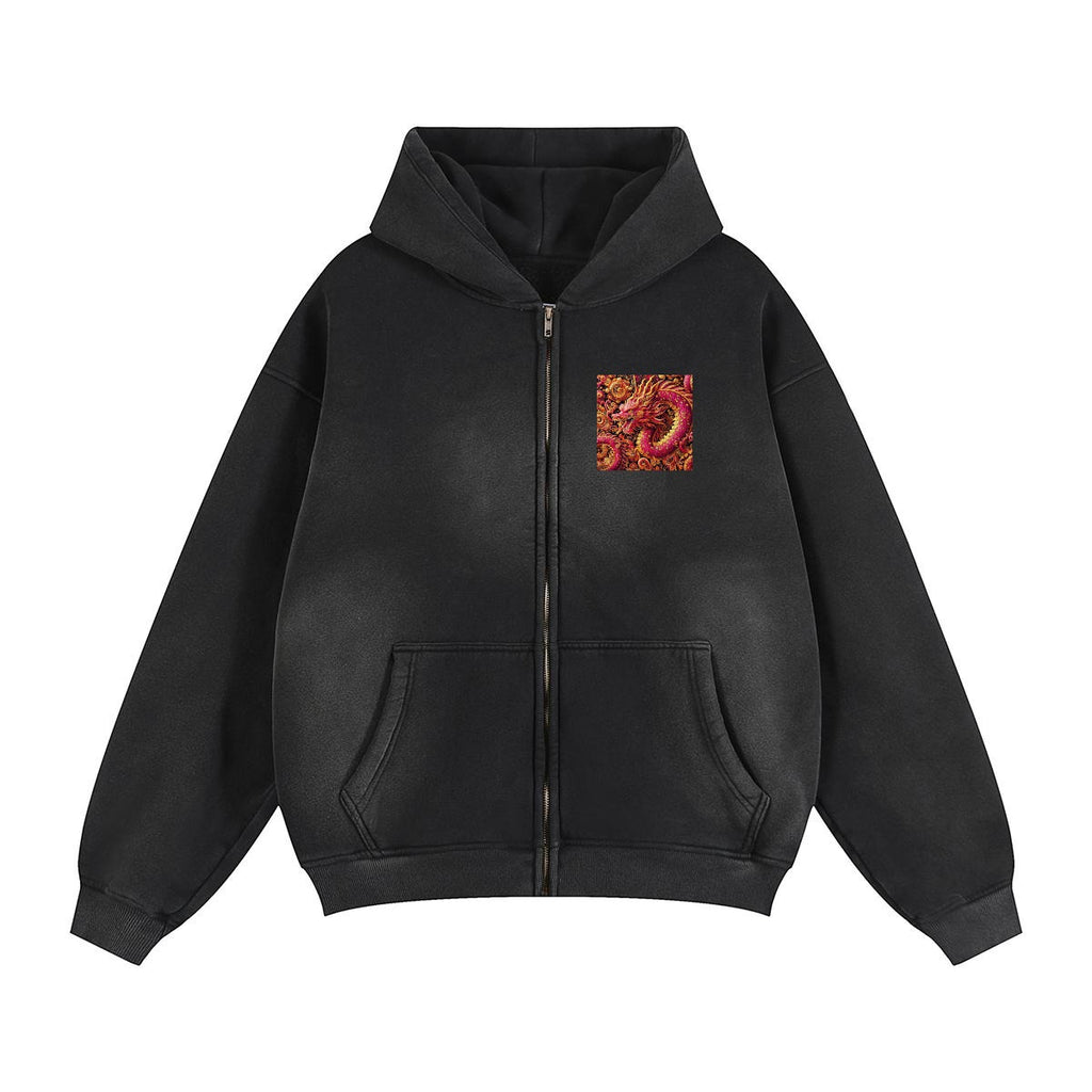Bold Pink Dragon Fleece Lined Gradient Washed Zip Hoodie