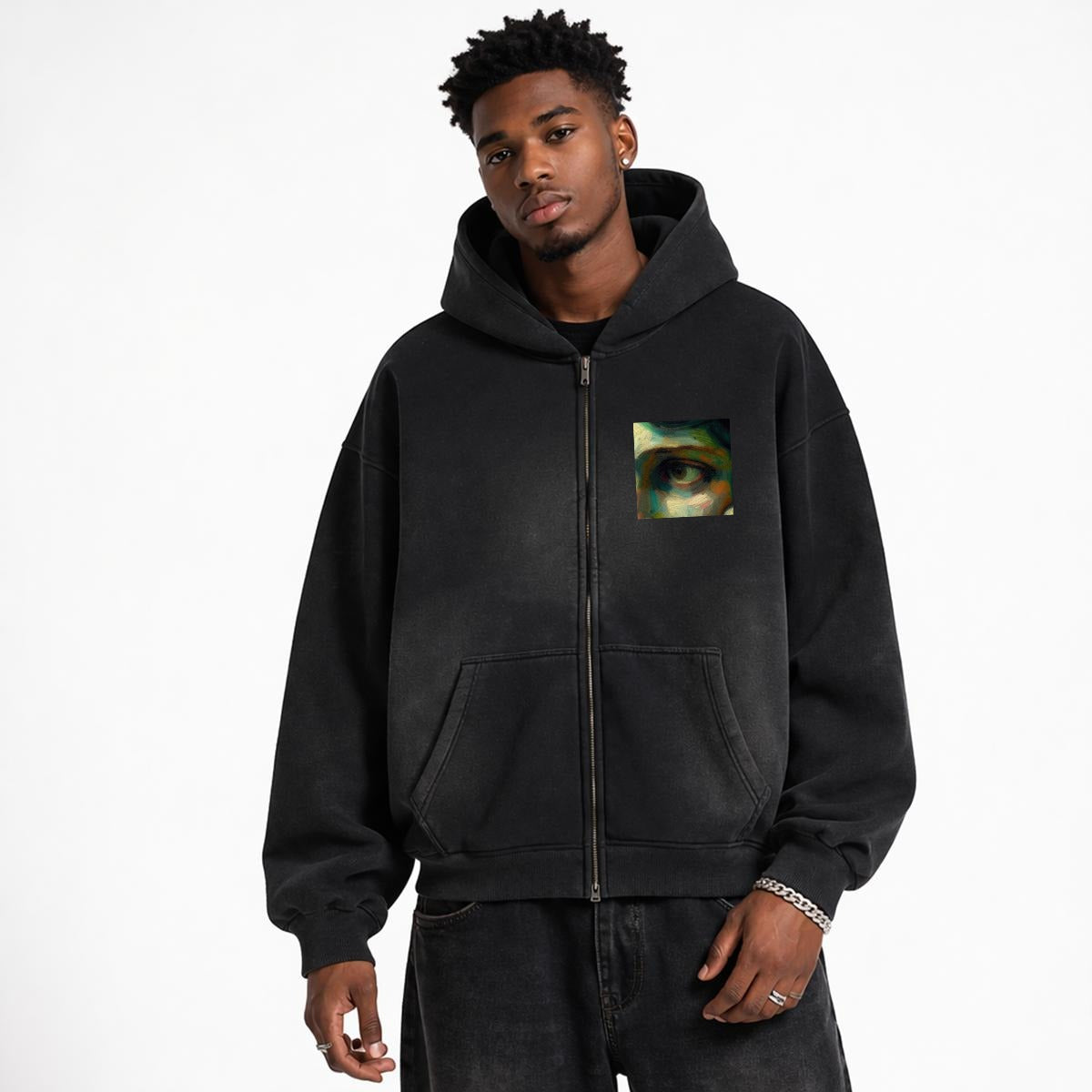 Pensive Medusa Fleece Lined Gradient Washed Zip Hoodie