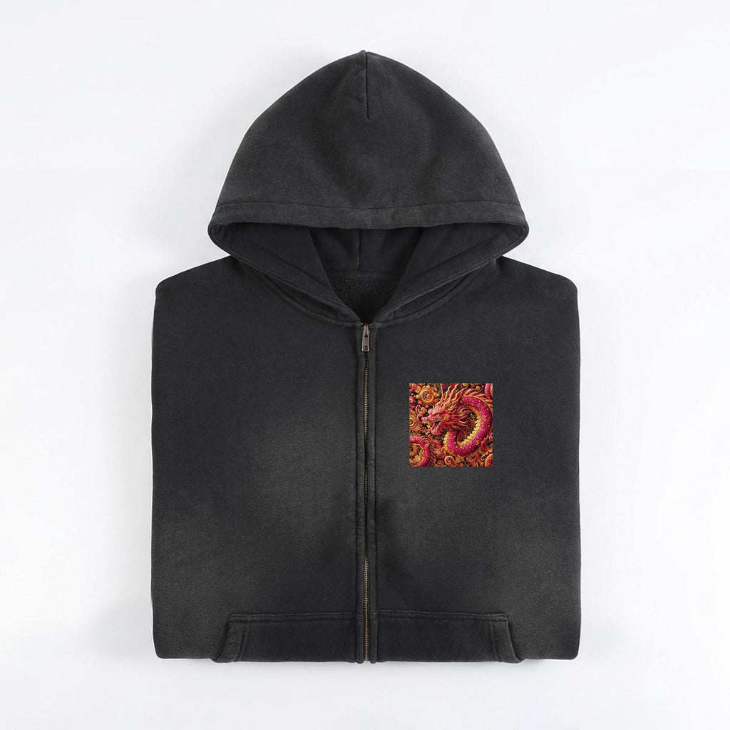Bold Pink Dragon Fleece Lined Gradient Washed Zip Hoodie