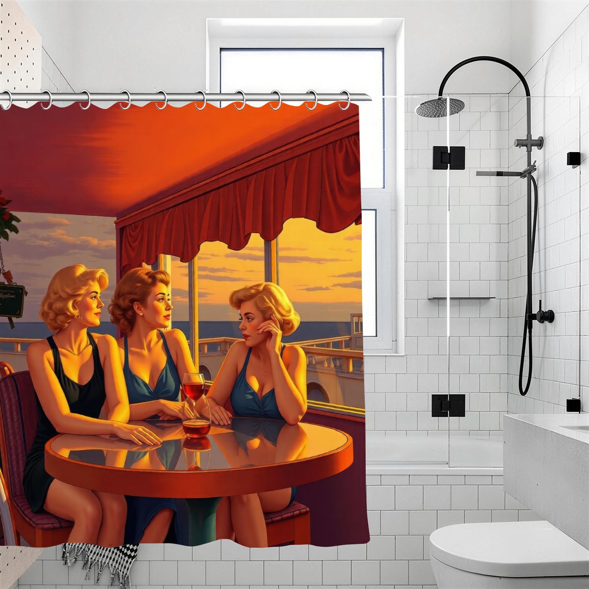 Glamorous Friends Shower Curtain | Retro Pin-Up Art