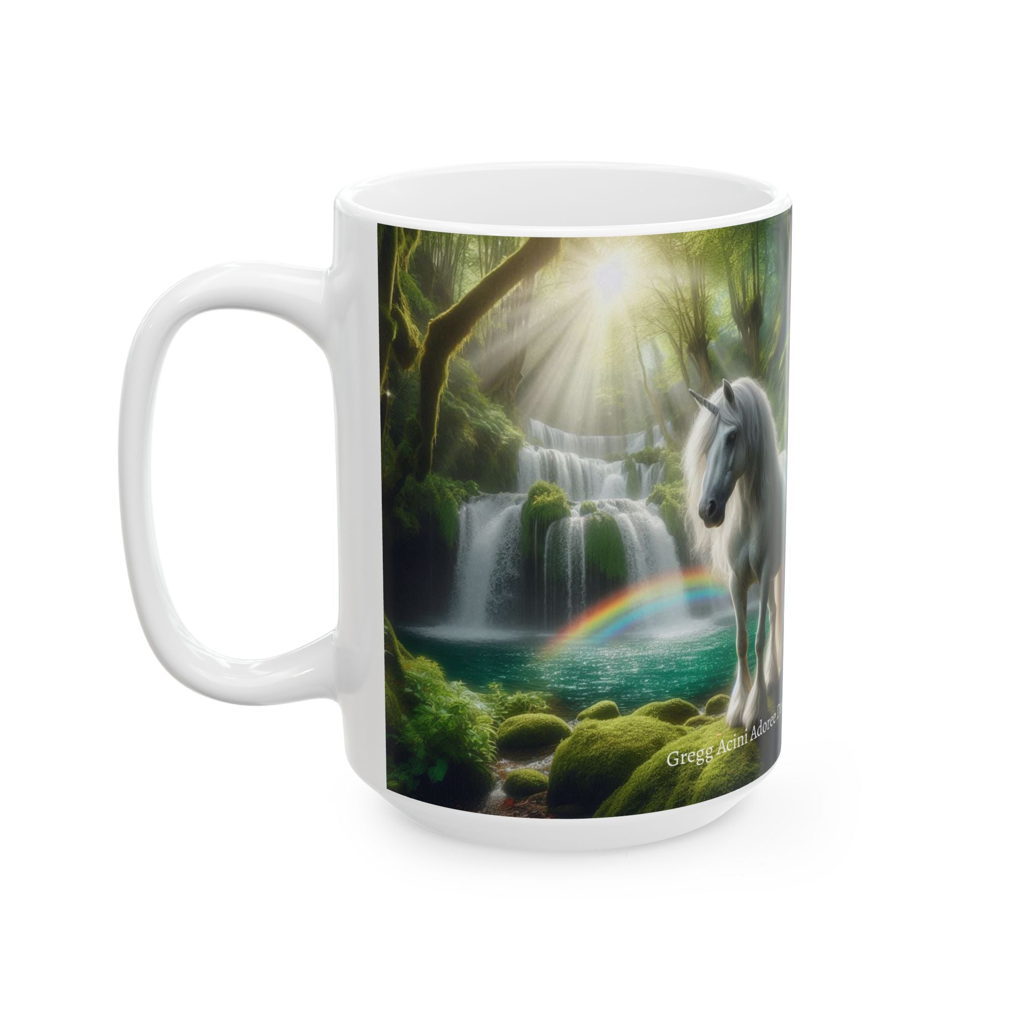 Unicorn by a Waterfall Ceramic Mug by Gregg Acini Adoree Designs