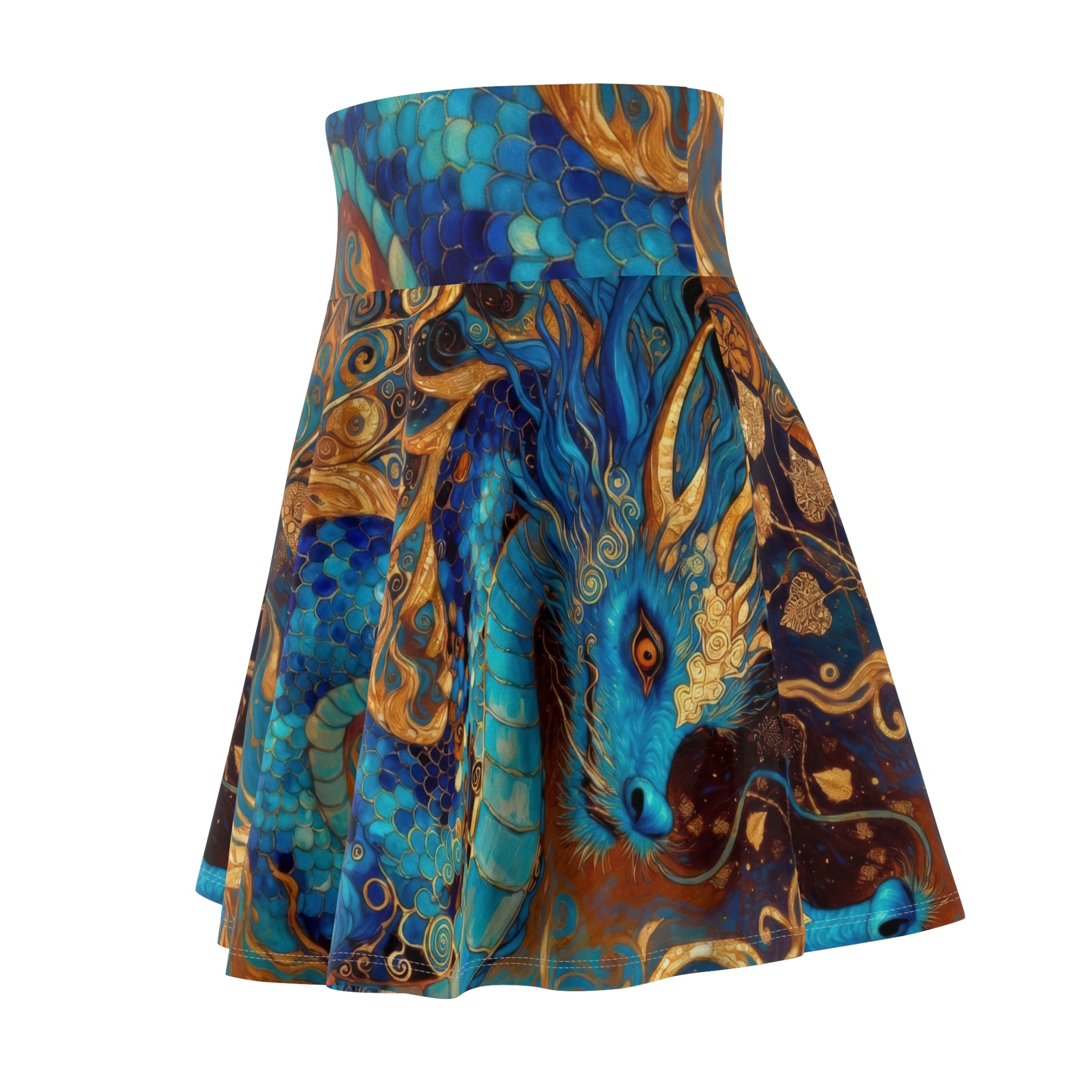 Blue Gold Dragon Skater Skirt | Fantasy Wearable Art