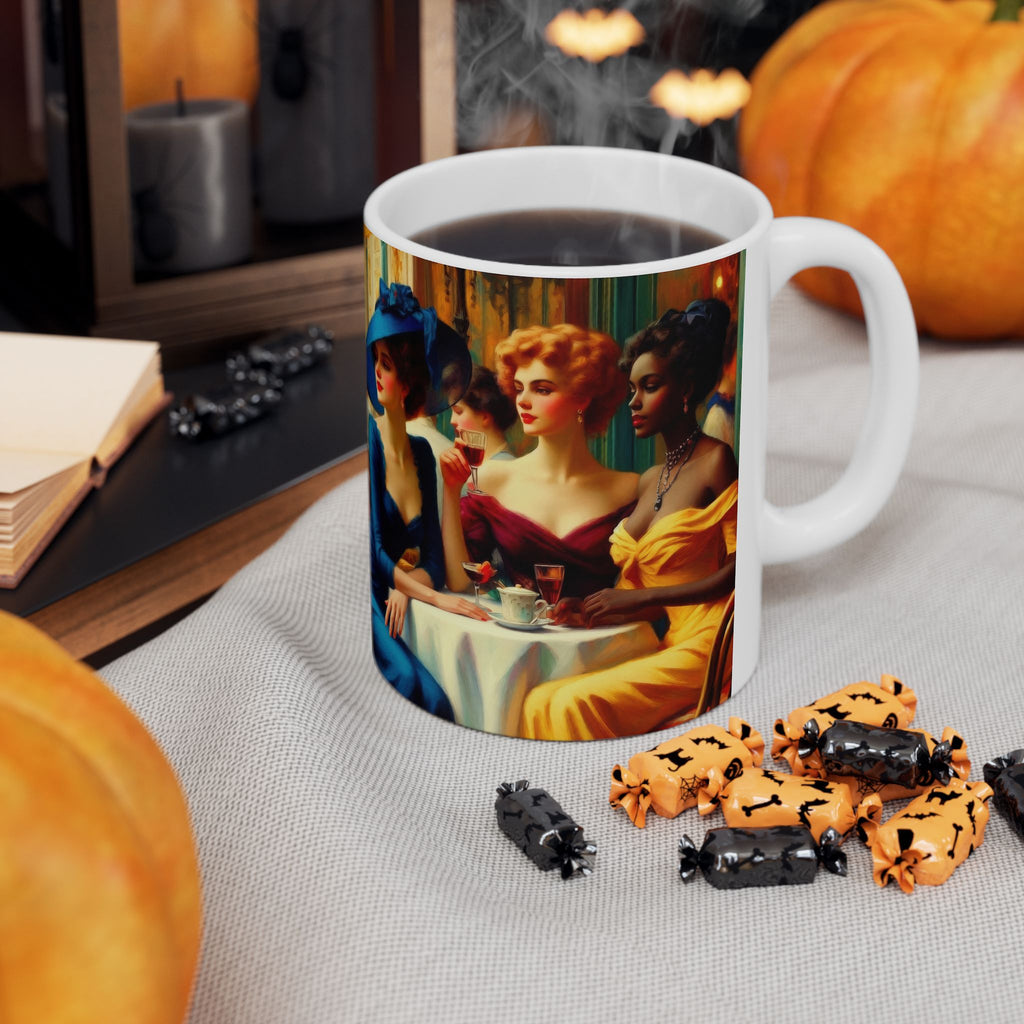 Ladies Who Lunch Ceramic Mug — Elegant Retro Portrait Coffee Cup (11oz, 15oz)