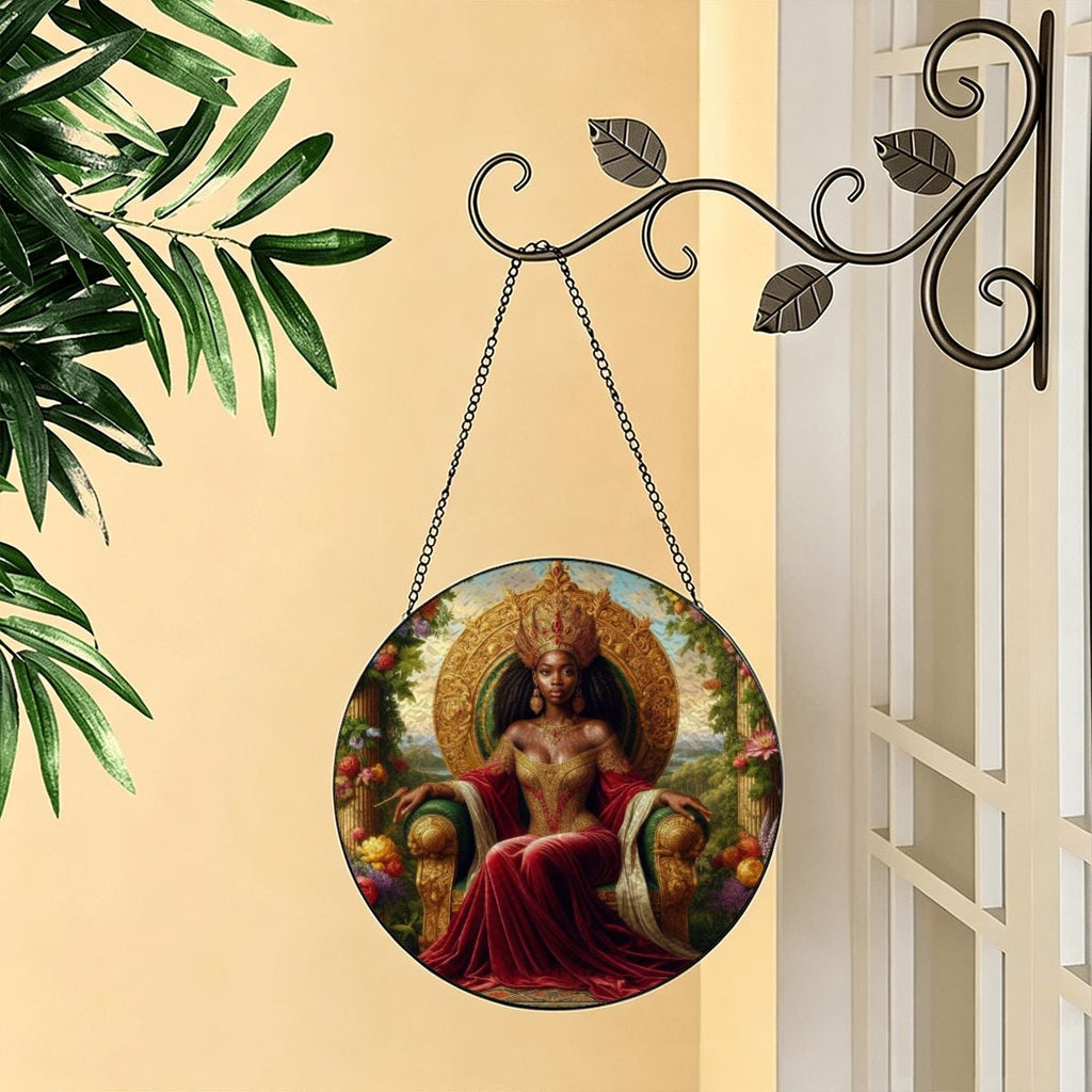 The Enthroned Queen Stained Glass Effect Suncatcher Window Hanging (Made in USA)