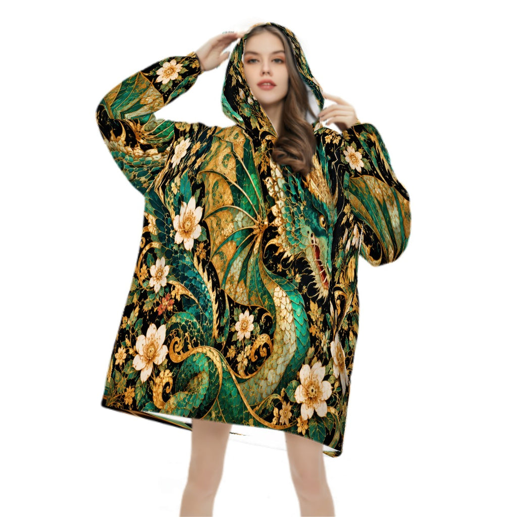 Gilded Jade Dragon Blanket Hoodie