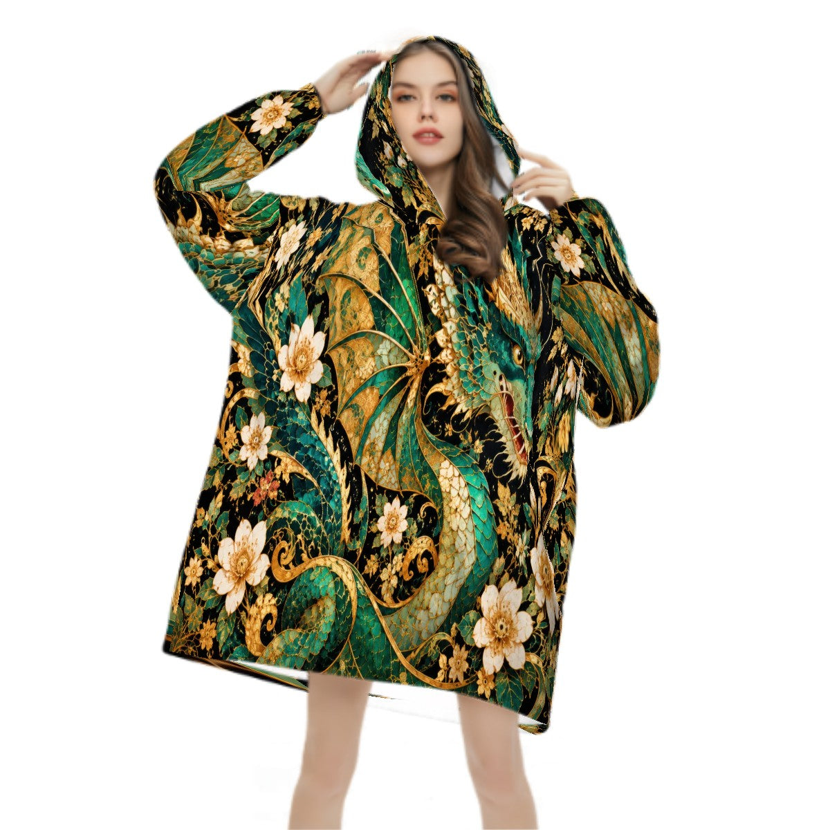 Gilded Jade Dragon Blanket Hoodie