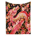 Pink and Gold Sakura Dragon Flannel Throw Blanket | Made in USA